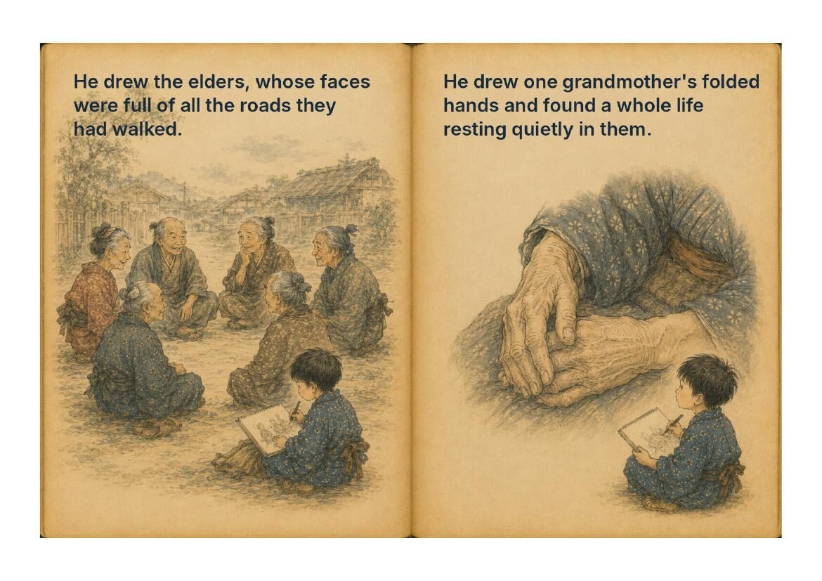 A grandmother's folded hands